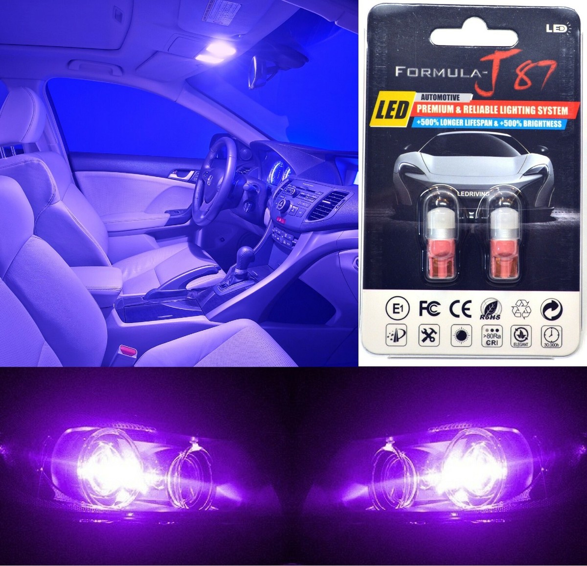 LED 5050 Light Purple 12000K 194 Two Bulb Front Side Marker