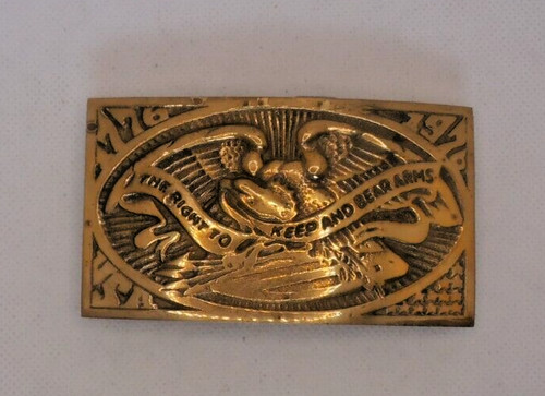 Vintage 1974 Right To Keep And Bear Arms 1776-1976 Brass Belt Buckle - P. Romano