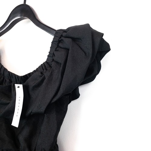 Topshop Black Ruched Ruffled Off The Shoulder Cropped Bardot Blouse - Size 8 NEW - Picture 2 of 12