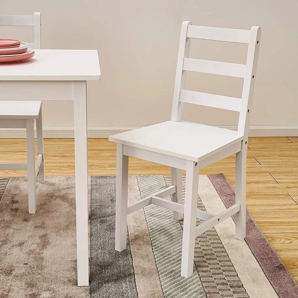 Small White Wooden Dining Table And 4 Chairs Set Kitchen Room Rustic Pine - Image 4 of 4