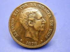 SPAIN  10 CENTIMES COIN 1878 (OM)  / SNIFF'S  ANCIENT COINS T-4