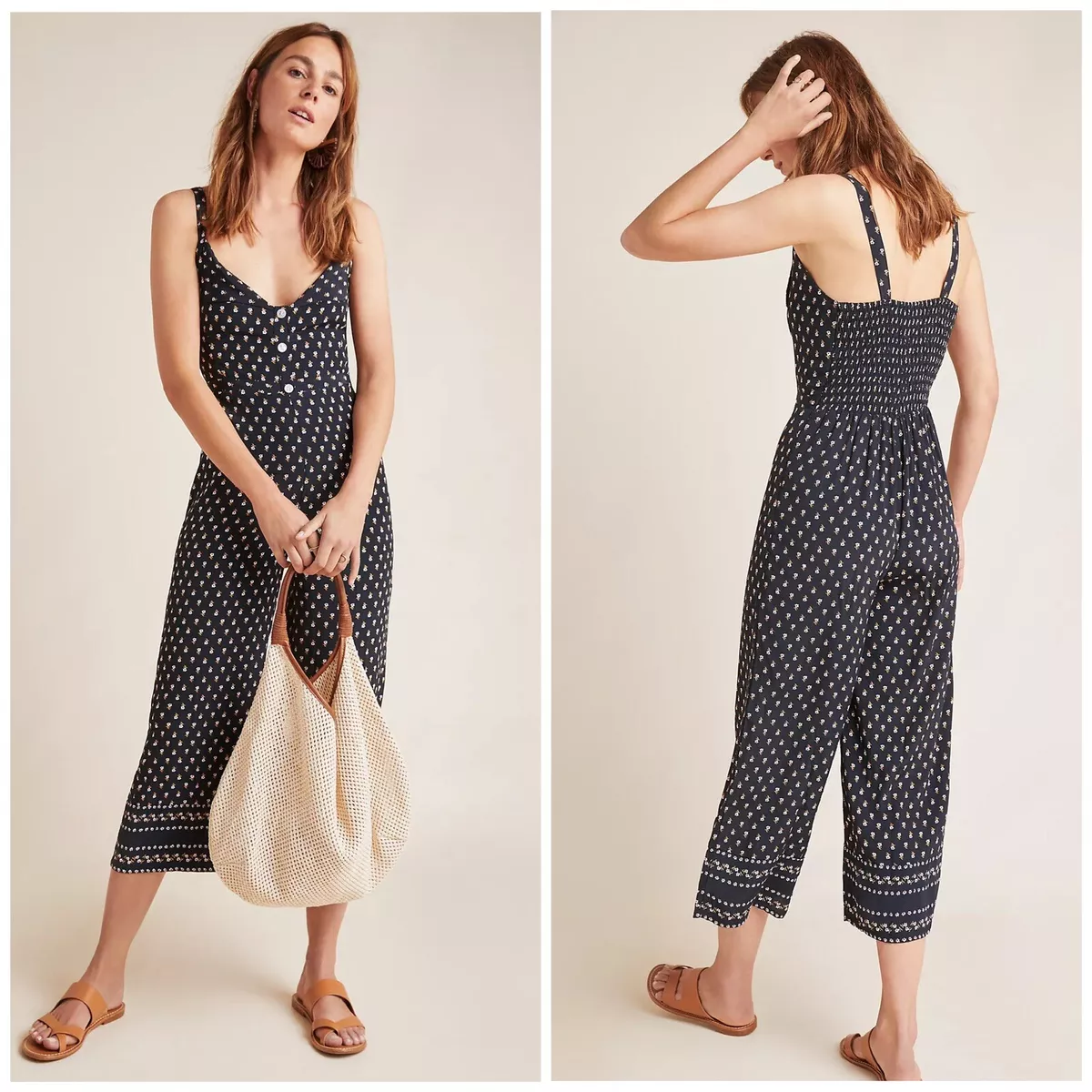 Faithfull The Brand Gemma Jumpsuit Size M 6 Black Floral Jumpsuit Anthropologie