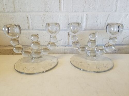 Vintage "Nine Ball" Paden City Pair of Double Candle Holders with Etched Base - Picture 1 of 6