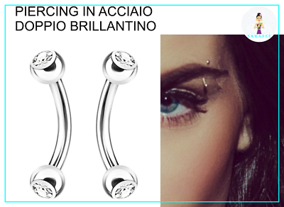 Piercing Sopracciglio In Acciaio Chirurgico 316L Con Cristalli - Banana Bilanciere 8/10mm Sterile - Foto 5