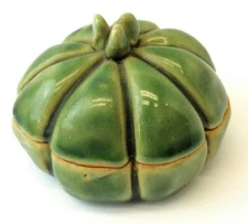 Rare Signed Studio Glazed Green Porcelain Arts and Crafts Vegetable Change Jar