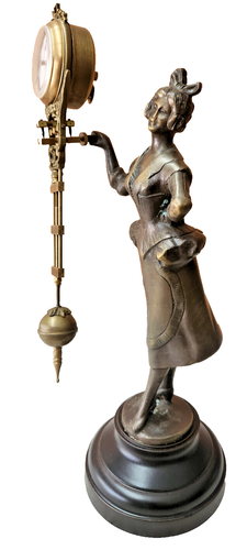 Unusual Variant Barmaid Mystery Swinger Brass Statue Clock - Bild 6 von 9