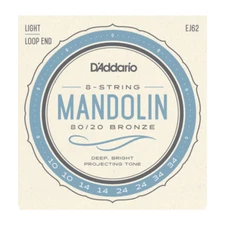 D'Addario EJ62 80/20 Bronze Loop End Mandolin Strings; 8-string set 10-34