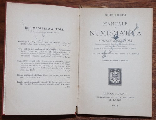 Libro Antico Illustrato Manuali Hoepli Numismatica Ambrosoli 1909 - Foto 2 di 4