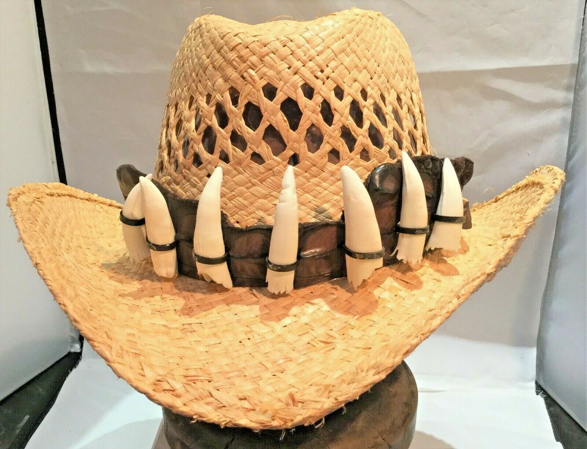 Genuine.Crocodile leather hatband 7 jumbo teeth Adjustable hats
