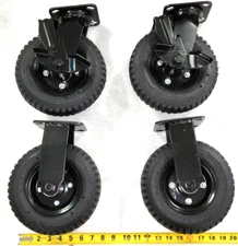 SET OF 4! 8 Inch Black Pneumatic Air Wheel Caster 2 Swivel w/ Brake lock 2 Rigid