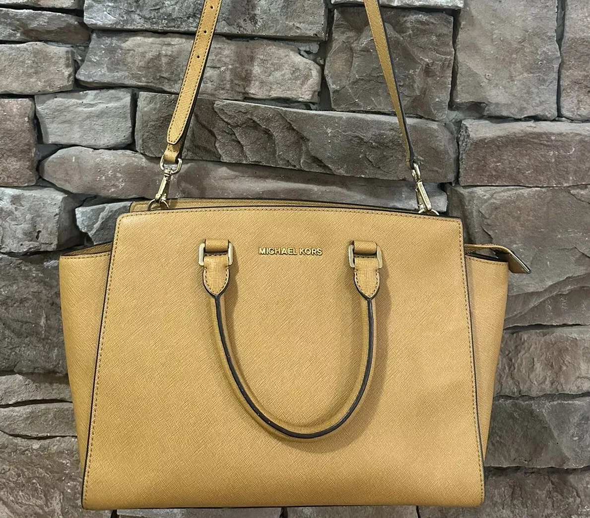 MICHAEL Michael Kors Yellow Saffiano Leather Large Selma Satchel MICHAEL  Michael Kors