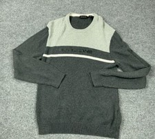 DKNY Crew Neck Sweater Adult XL Gray Striped Spell Out Streetwear Cotton Knit