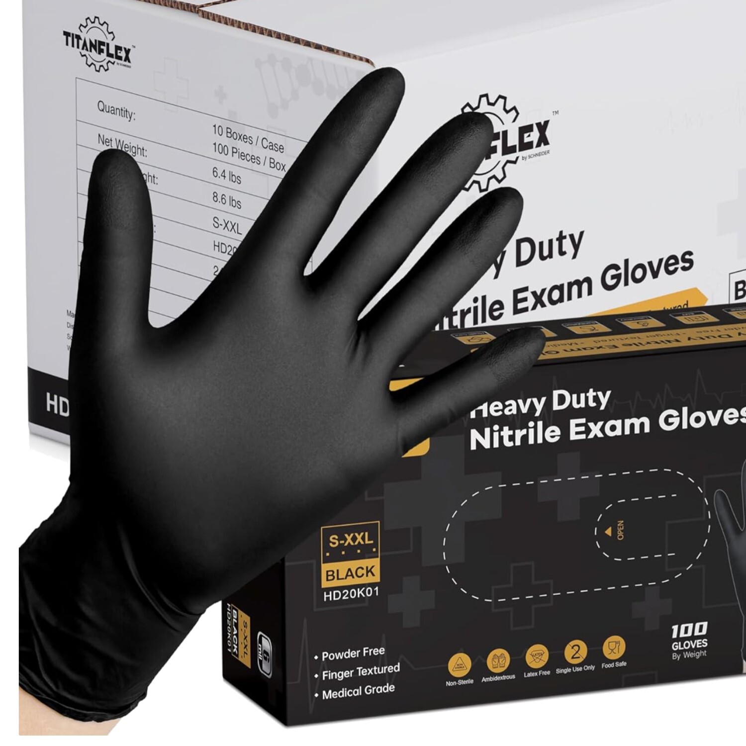 Heavy-Duty 6-mil Black Nitrile Gloves for Food & Medical Use