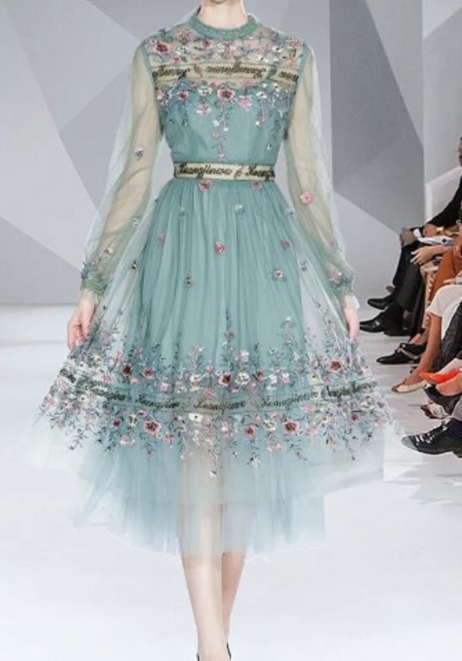 VESTIDO MIDI MUJER DISEÑADOR ROMÁNTICO ENCAJE BORDADO ENCAJE MANGA LARGA (TALLA ÚNICA)