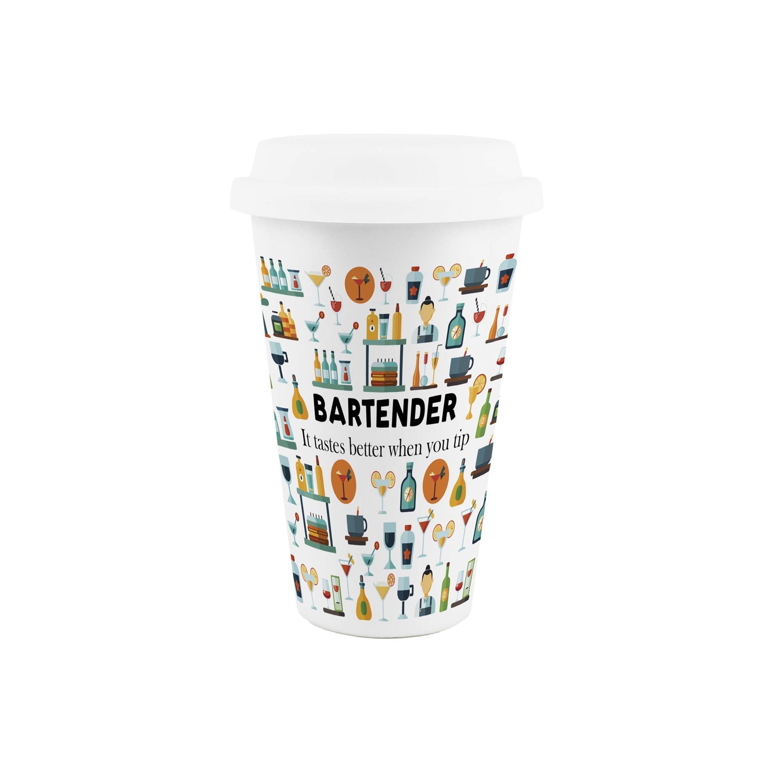 Bartender Ceramic Travel Mug - Novelty Trades Reusable Drinks Cup Gift