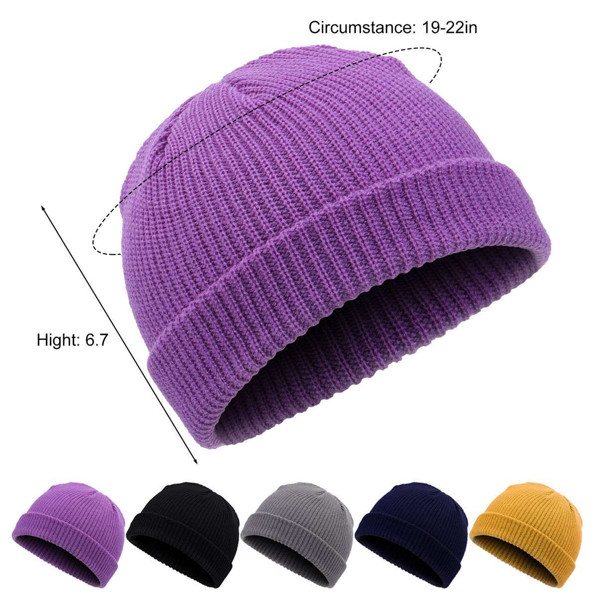 Mini Short Fisherman Beanie Hat Ribbed Docker Winter Warm Knitted