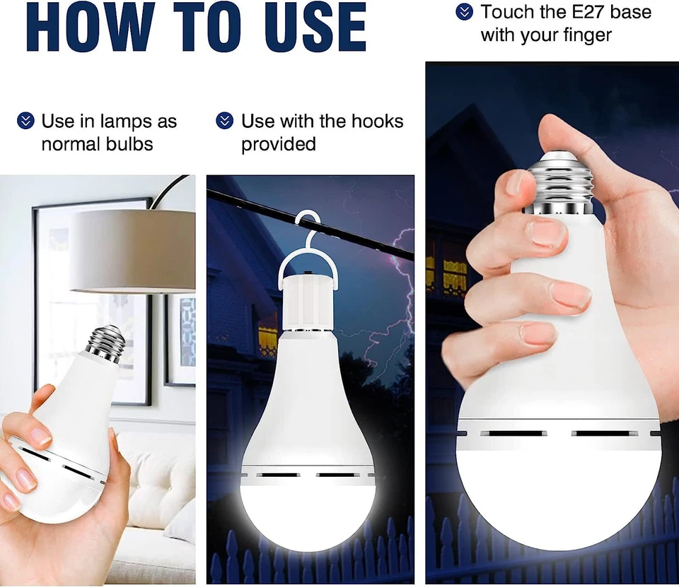 4~20 Rechargeable Emergency LED Lighting Bulbs Battery Operated 12W E27 Daylight - Image 4 of 4