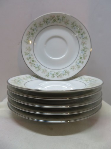 LOT of 6 Noritake China Savannah 6 " CUP SAUCERS Platinum Rim Plate 2031 Floral