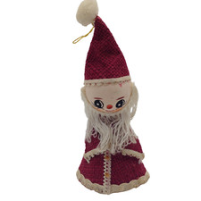 Vintage Cardboard Cone Santa Claus Figure Ornament String Beard Hand Painted Eye
