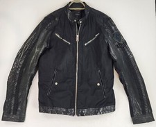 Diesel Jacket Womens Large Black Leather Utility Zipper Patch Biker Motorcycle