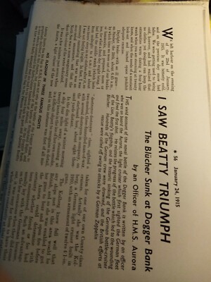 Xm10 Ephemera ww1 article blucher Sunk dogger Bank officer hms aurora 