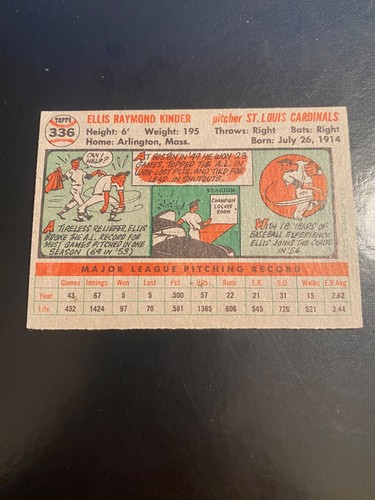 1956 TOPPS BASEBALL #336 ELLIS KINDER!! $1 SHIPPING!! - Picture 2 of 2
