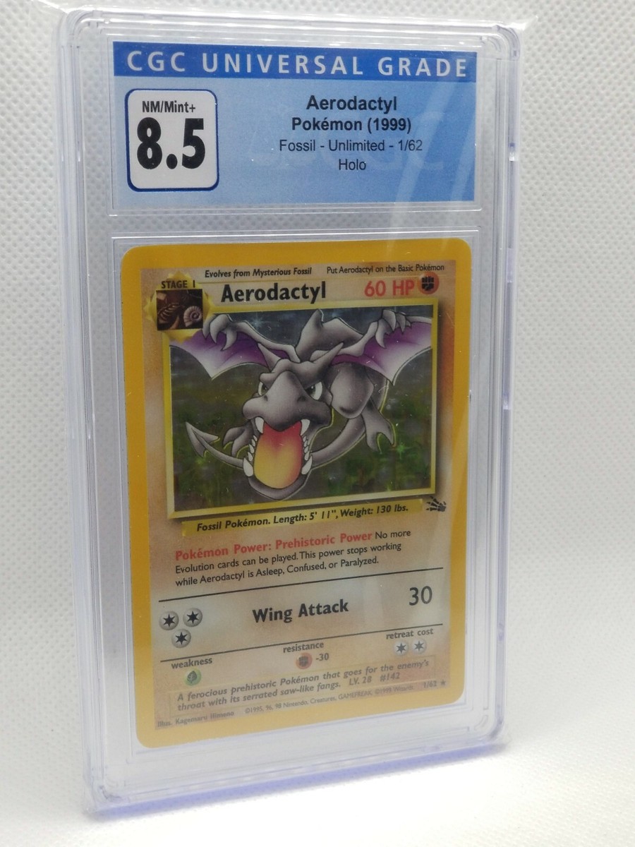 Graded Pokemon Cards Pokemon Fossil Set Aerodactyl 1/62 Holofoil Rare Card  - 1999 WOTC Near Mint Condition Aerodactyl 1/62 Rare Holofoil 1999 WOTC  Moderately Played