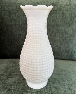Vintage Milk Glass Hurricane Chimney Shade Corn Row Pattern w/ Scalloped Edge