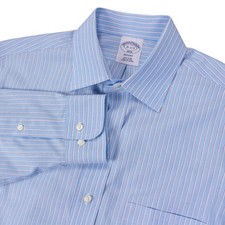 Brooks Brothers 1818 Regent Fit Non-Iron Dress Shirt Blue Striped Mens 15 2/3