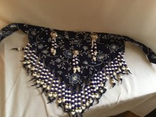 Concho BluebBeaded Scarf Bandana Neck Wrap SouthWestern Hand Crafted