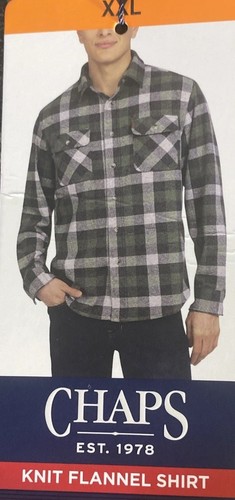 Chaps Men's Regular Fit Knit Flannel Shirt, Green, Size 2XL Plaid - Picture 1 of 17