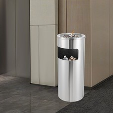 15L 3.3 Gal Stainless Steel Trash Can Silver Outdoor Indoor with Ash Tray