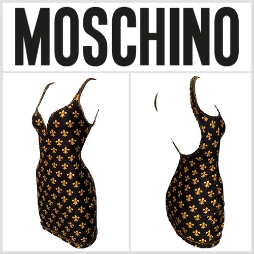 Abito MOSCHINO anni 90 sexy tuffo blu navy dettaglio intrecciato taglia 42 44 46 VINTAGE