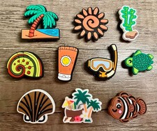 10pc Summer Vacation Beach Ocean Brown Green Shoe Charms for Crocs or Clogs