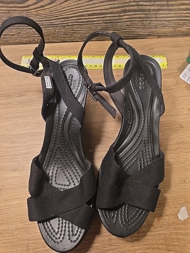 Crocs Leigh II Ankle Strap Wedge Sandals Black Women's Size 10W - Picture 5 of 10