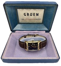 28mm Vintage 14k Gruen With Factory Diamond Dial Original Box 17 Jewels