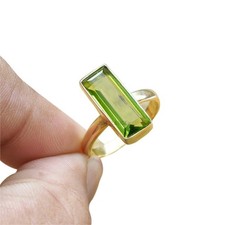18K Gold Plated 925 Sterling Silver Ring For Womens Natural Peridot Ring Ster...