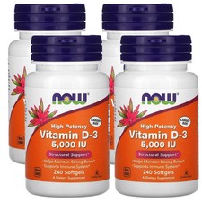 Now Foods Supplements, Vitamin D-3 5,000 IU, High 240 Count Pack of 4 