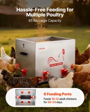 VEVOR Automatic Chicken Feeder, 85 lbs Capacity, 6 Feeding Ports No-Waste Poultr