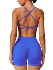 Workout Sets for Women 2 Piece Seamless Strappy Sports Bra Scrunch Butt High ...