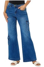 DG2 by Diane Gilman Women's Stretch Denim Wide-Leg Cargo Jean Midtone