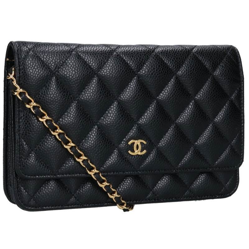 Chanel Black Caviar Matelasse Leather Chain Wallet Shoulder Bag 204052 G-Tu