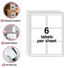 1000 Sheets Blank Address Shipping Labels Self Adhesive 6 up/sheet 3 1/3" x 4"