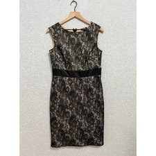 Adrianna Papell Black Lace Sheath Dress Womens 12 Elegant Evening Wedding Formal