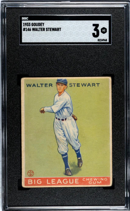 1933 GOUDEY WALTER STEWART 146 VG RC R319 SGC 3 BASEBALL WASHINGTON SENATORS