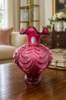 Fenton Cranberry Glass Feather Draped Ruffled Vase 7”