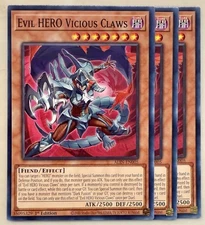 Yugioh! 3x Evil HERO Vicious Claws ALIN-EN005 Common 1st Ed NM