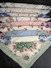 Lot of 9 Vintage Floral Handkerchiefs   Assorted Patterns   10.5  12  Square