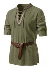 Runcati Mens Medieval Pirate Shirt Lace Up Cotton Renaissance Viking Tops