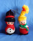Flocked Foam & Yarn Covered Christmas Ornaments Snowman & Clown — photo 1
